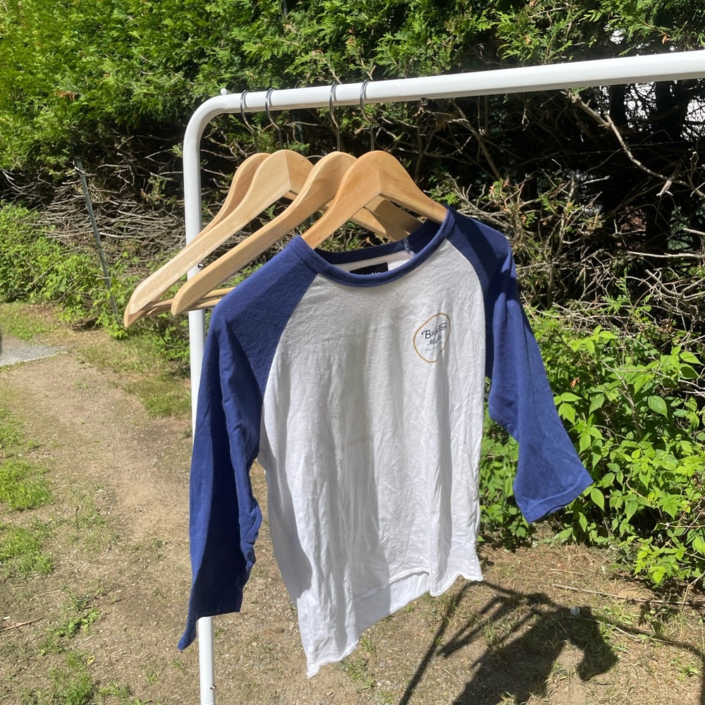 Brixton White Front Navy Raglan Long Sleeve Kids Tee